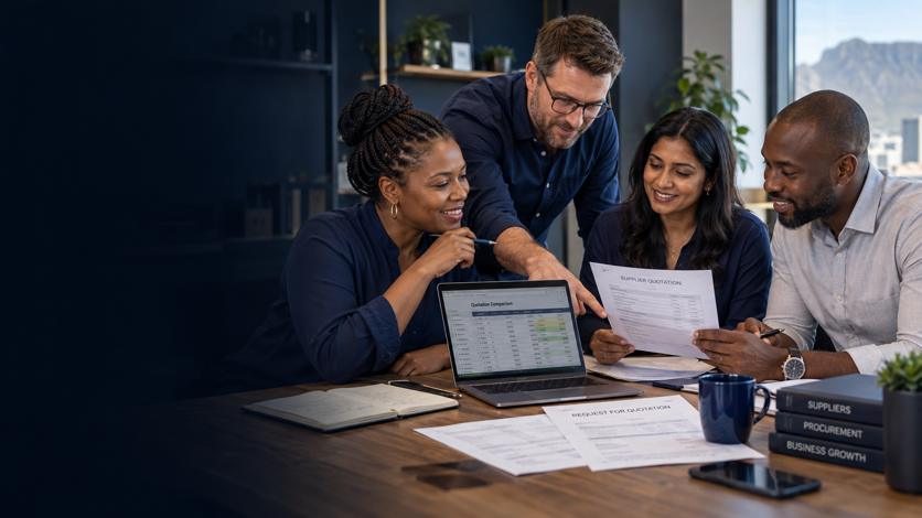 Suppliers reviewing procurement documents together
